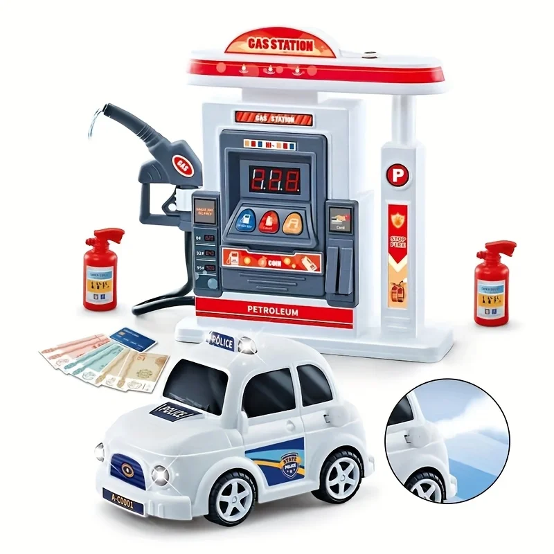 

Детский реалистичный аккумулятор, с полицейской машиной и топливными аксессуарами, функцией моделирования транзакций, забавной развивающей игрушкой.