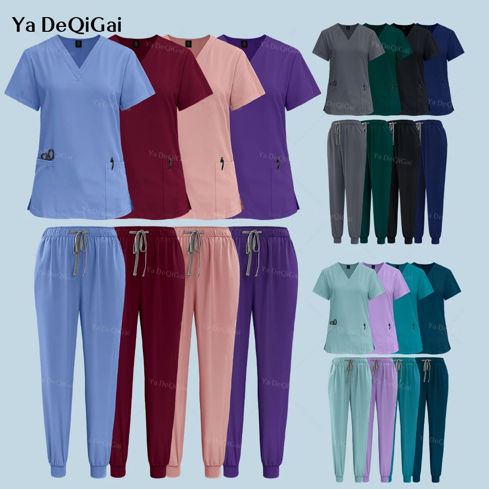 

New Multicolour Nurse Uniforms Pocket Top+jogger Pant Clinical Nursing Uniforms Women Men Hospital Workwear Medical Surgical Set