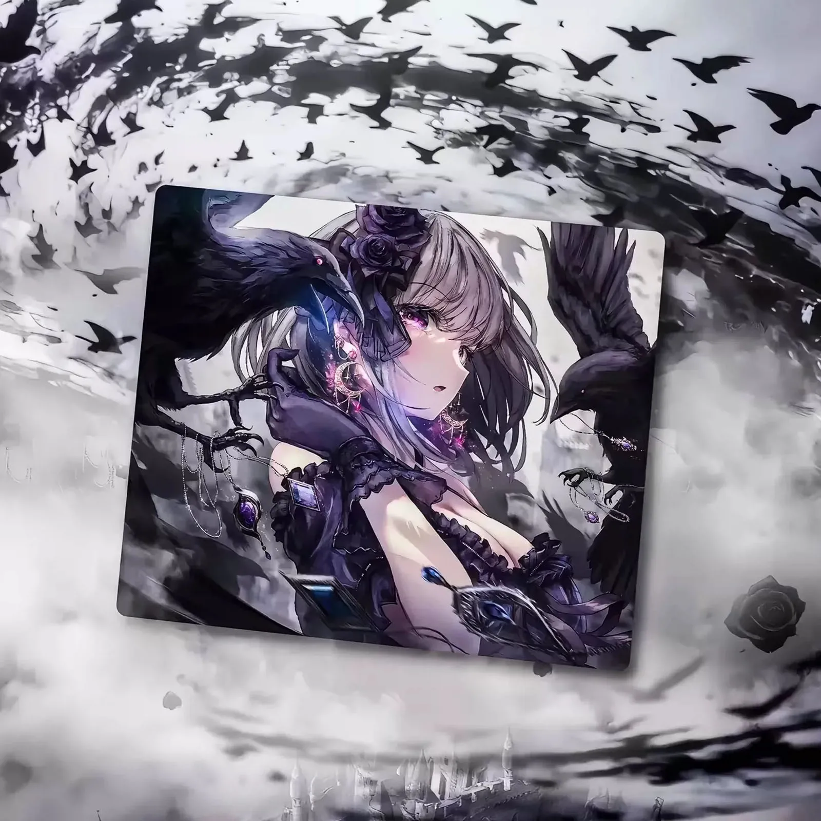 B-Behre Gaming Black Lotus Anime Tempered Glass Mouse Pad Table
