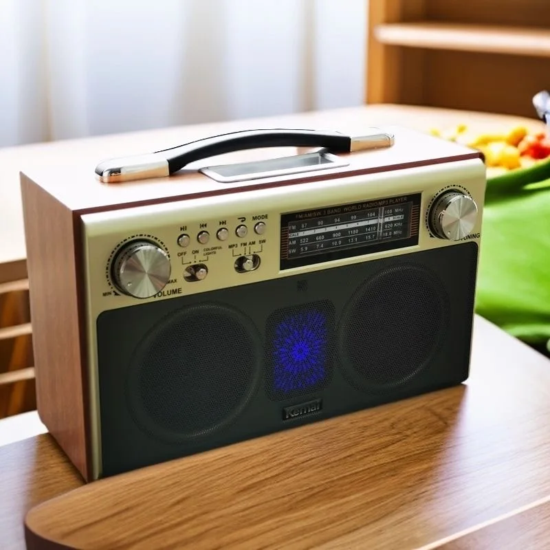 مكبر صوت بلوتوث صندوق خشبي ستيريو ، راديو سطح المكتب ، FM ، موجة متوسطة ، شحن موجة قصيرة ، ثنائي القناة ، سطح المكتب