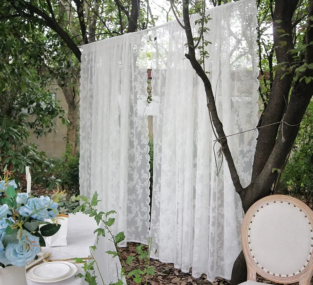 A Variety of Floral Lace Designs to Choose from for Curtains, Multi-Colored Classic Embroidered Semi-Transparent Woven Lace Window Sheer, Outdoor Garden Decoration Curtains