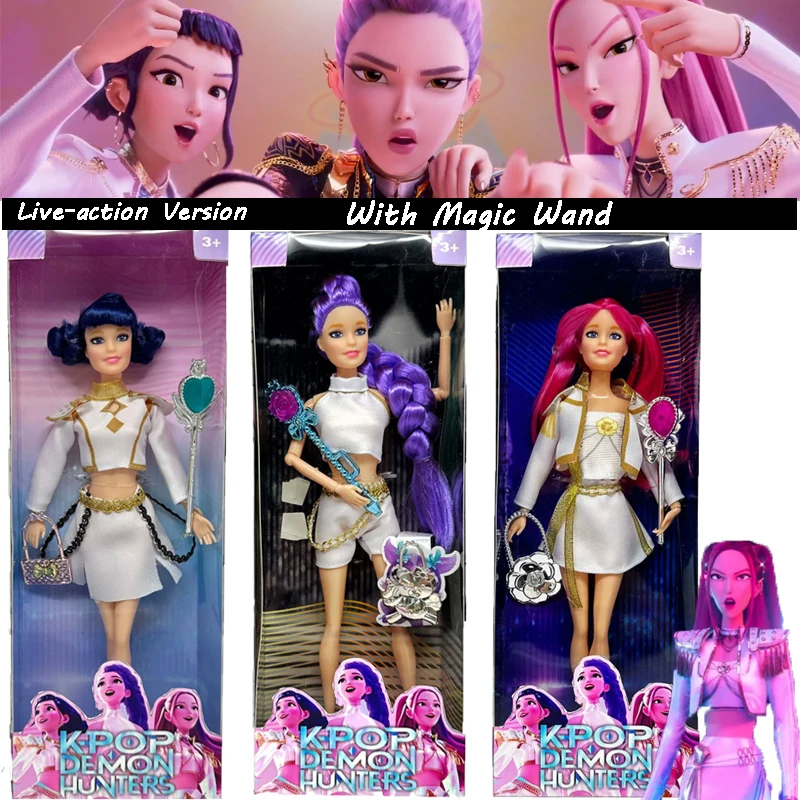 

НОВАЯ фигурка K pop Demon Hunters, игрушка, белый костюм, Руми Мира Зои с тематической песняю красочных огней для девочек, рождественский подарок