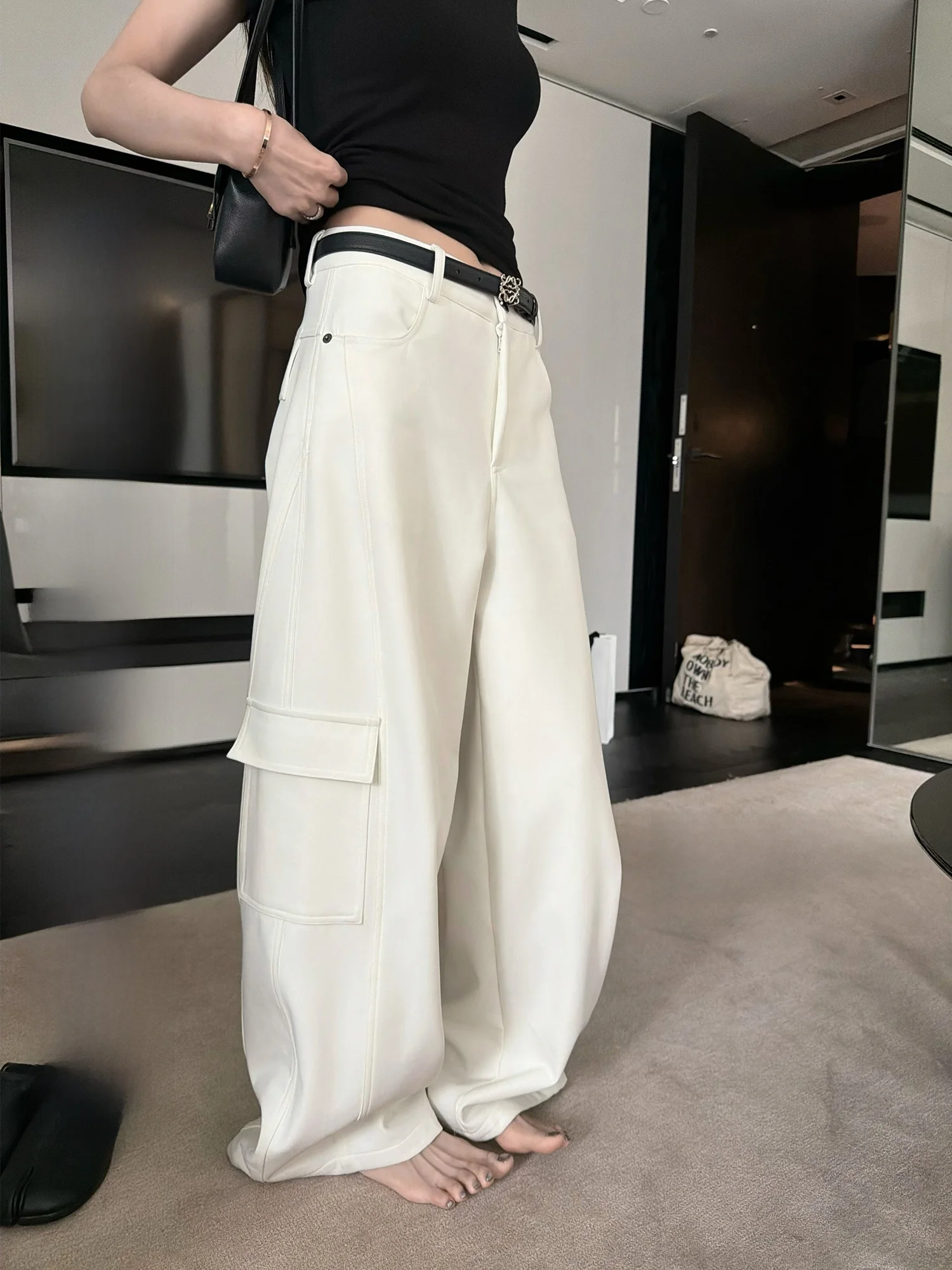 

Брюки Superniniyy с высокой талией, прямые, в рабочем стиле, с дизайнерскими вставками, плотные, 3D-эффект, утягивающие, для женщин