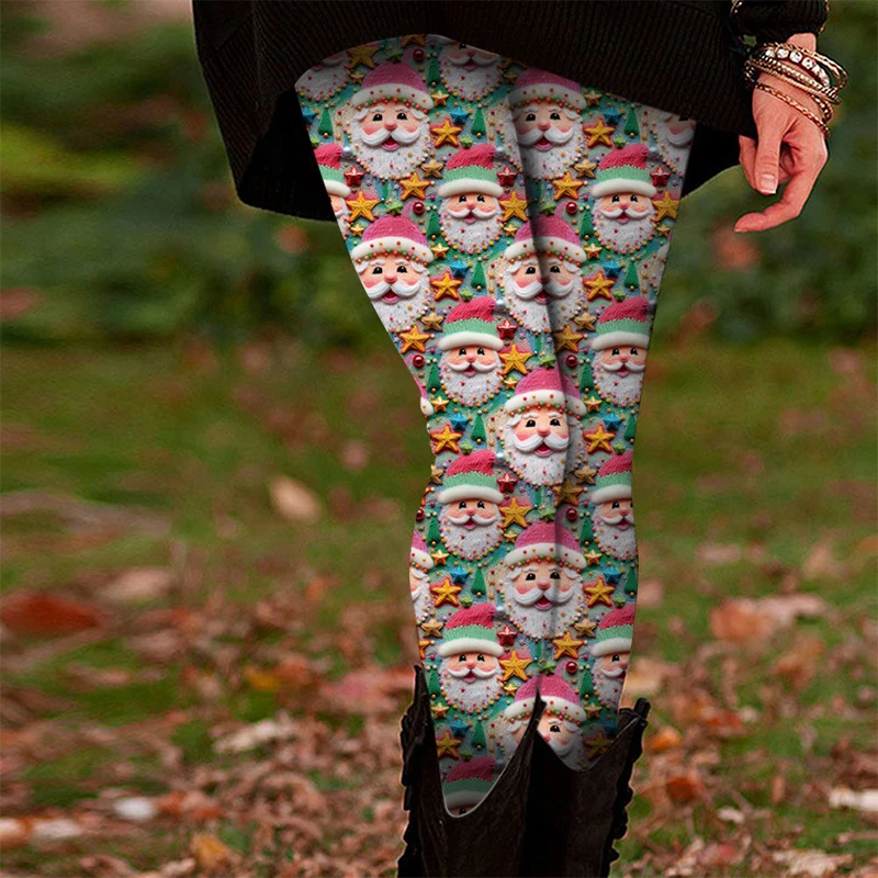 

Christmas Santa Claus 3D Printed Stretch Women's Leggings Comfortable Polyester Yoga Pants Autumn Winter Relaxed High-Rise Pant
