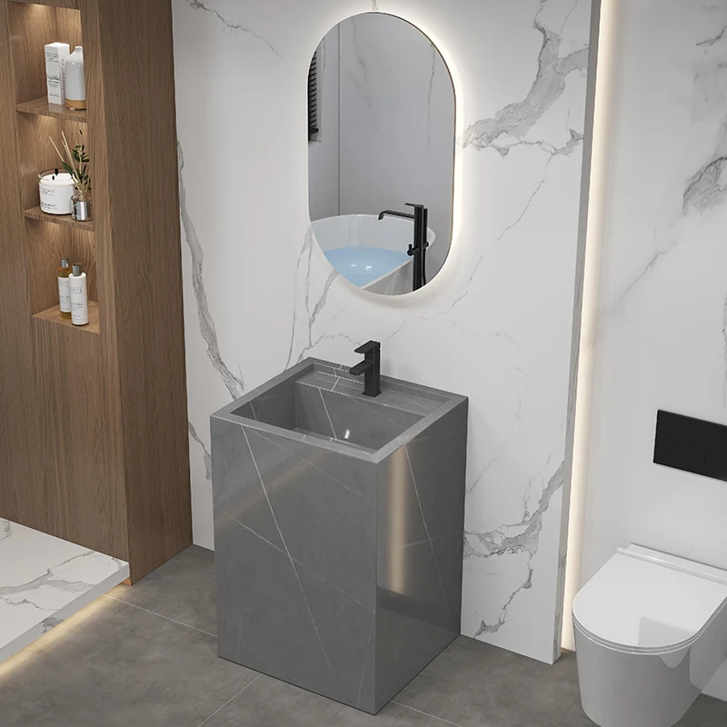 Modern style marble lava wave mirror cabinet rock slab washing sink base basin