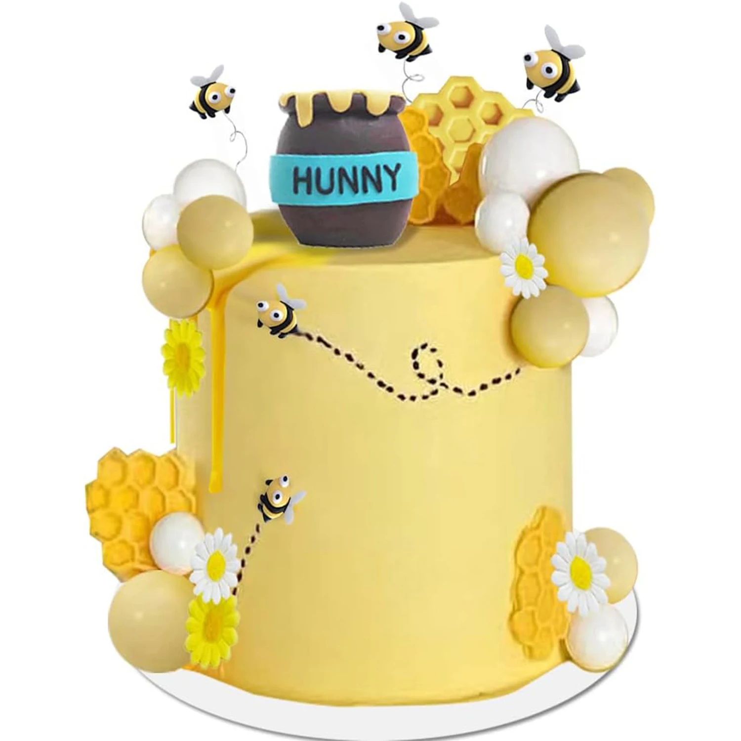 Honey Jar Cake Topper Honeycomb Cake Topper for Birthday Baby Shower Daisy Honeycomb Bee Jar Foam Ball Cake Topper Party