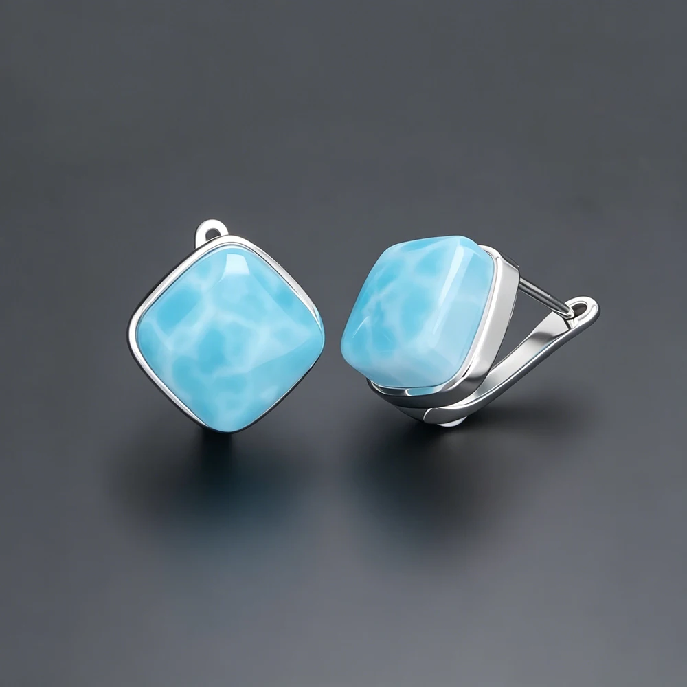 

Elegant Natural Larimar Earring Sterling 925 Silver Lapis Malachite Aquamarine Sodalite Gemstone 10mm for Women Party Gift