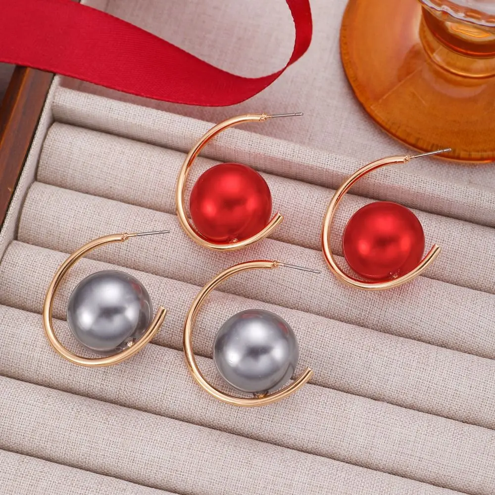 Creative Imitation Pearl+Iron Imitation Pearl Earrings Exaggerated Geometric Charms Dangler Ear Studs Gifts