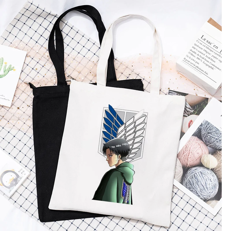 Attack on Titan Japanese Anime Print shopping bag reusable women Fashion tote shopper cotton canvas bag High capacity shoping