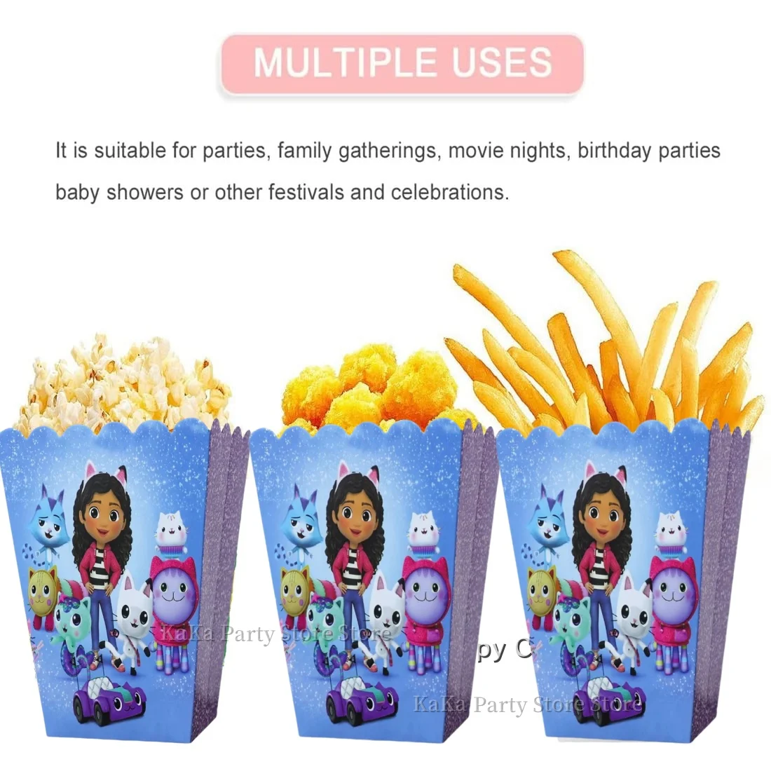 Gabby Dollhouse Scatole di caramelle Decorazioni per feste di compleanno Scatole di popcorn Confezione regalo Biscotti Confezione di cioccolato Bomboniere per bambini Forniture per feste regalo