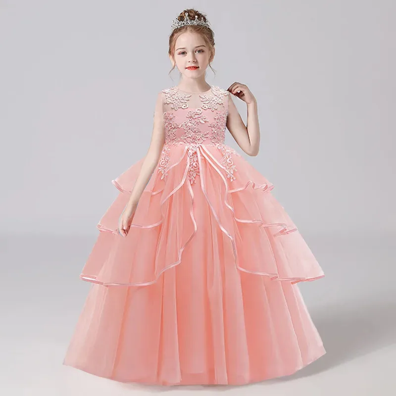 Sky01 반짝 이는 유아 작은 큰 여자 레이스 Appliqued 꽃 소녀 생일 파티 공식 드레스 긴 미인 대회 드레스 AC1080Sd01$