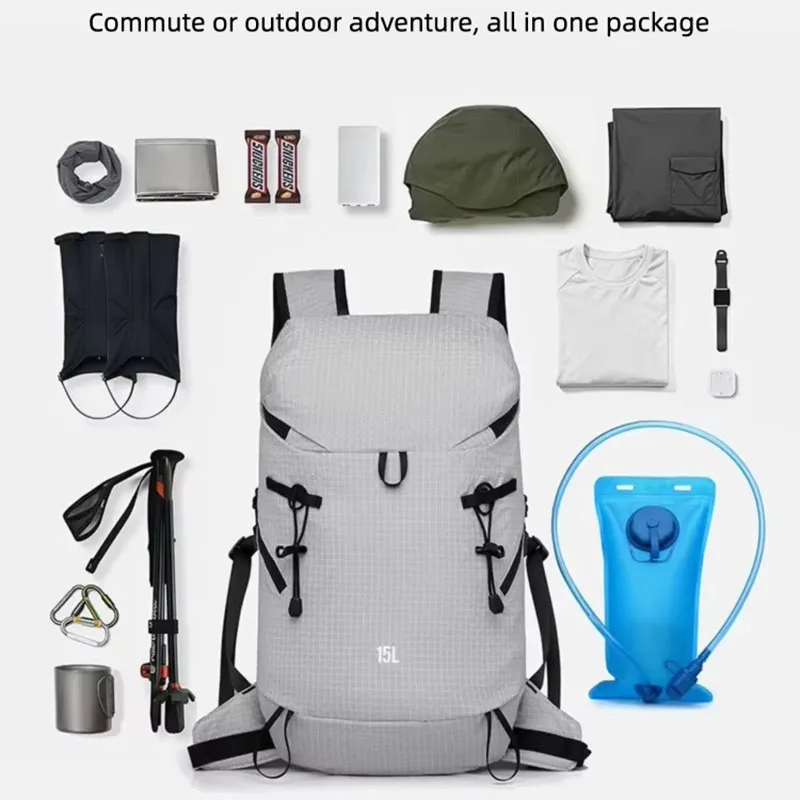 Outdoor Mountaineering Backpack for Men and Women, Lightweight Carrying System, 15L Large Capacity, Water-Repellent Hiking Backpack, Couple Travel Bag