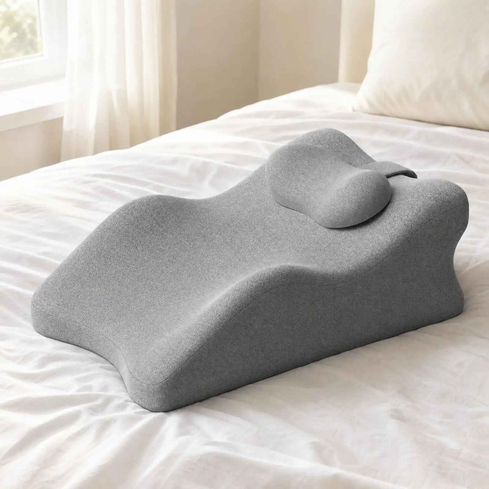 Wedge Shaped Body Pillow for Reading and Phone Use with Sloped Surface and Small Companion Cushion
