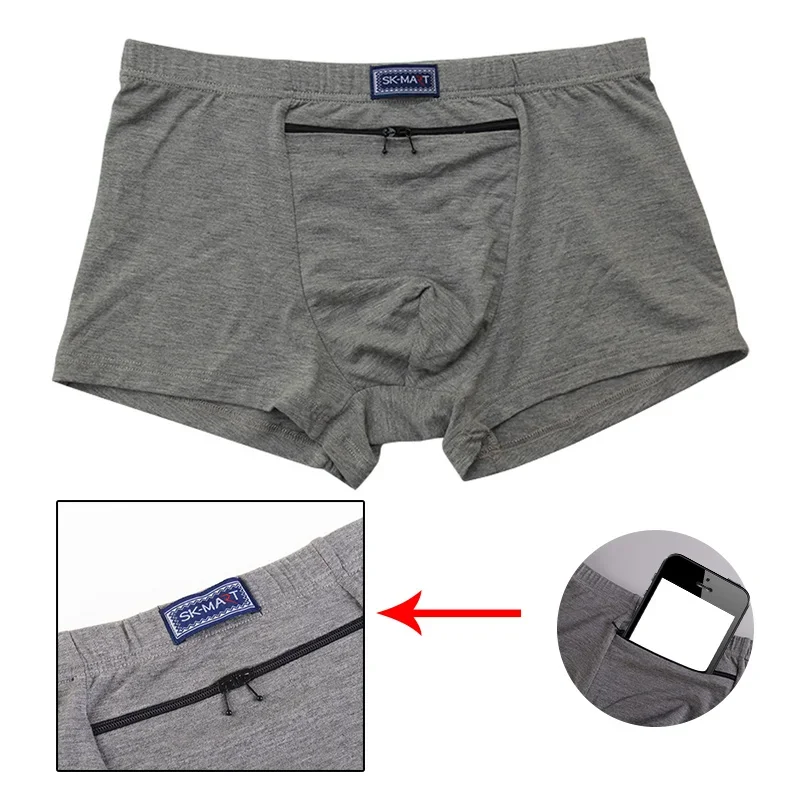 Men Boxer Hidden Pocket Secret Boxers Sexy Outdoor Sex Front Stash Pocket Soft Keep Pickpocket Proof  Safe Protector Underwear