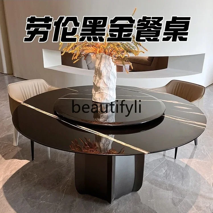 

07 Marble Round Dining Table Living Room Modern Minimalist High-end Dining Table Villa Furniture