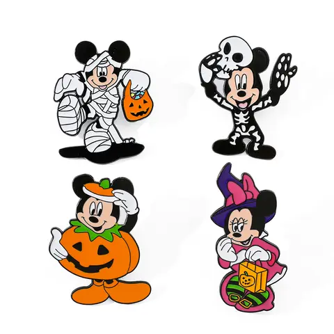 4 Pcs Anime Mickey Mouse Brooch Creative Halloween Minnie Mouse Enamel Pin Metal Badge Jewelry Backpack Clothing Accessories