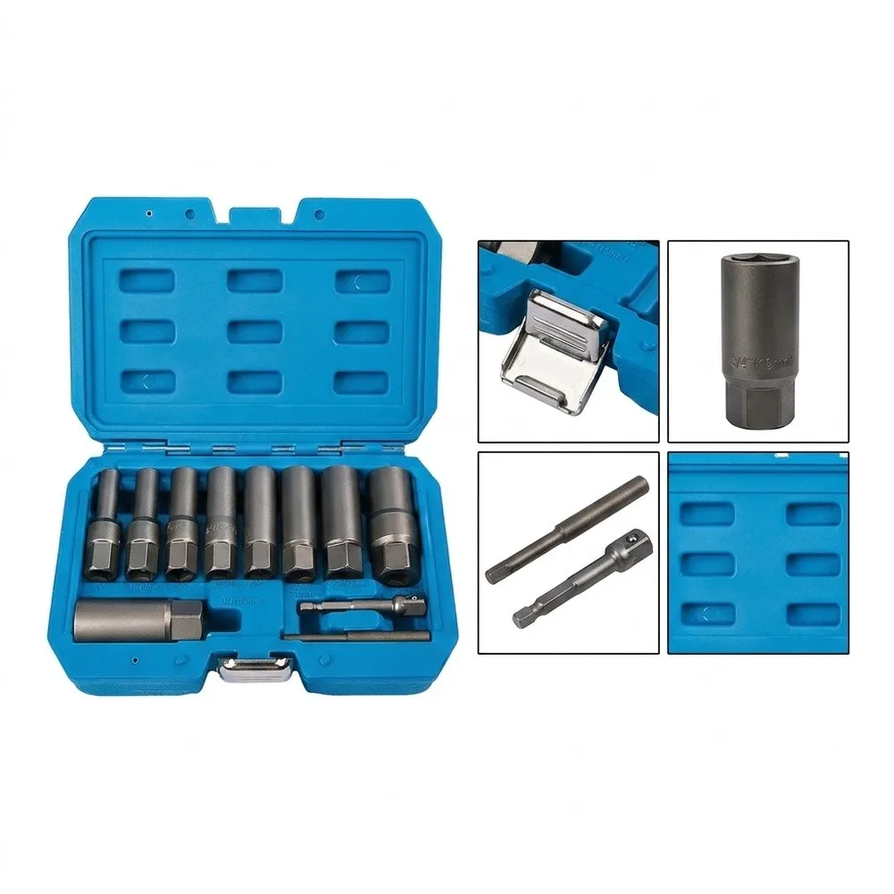 Locking Wheel Nut Bolt Extractor for kit 11 pcs with Reverse Thread Design and 3/8in Drive for Removing Broken Screws