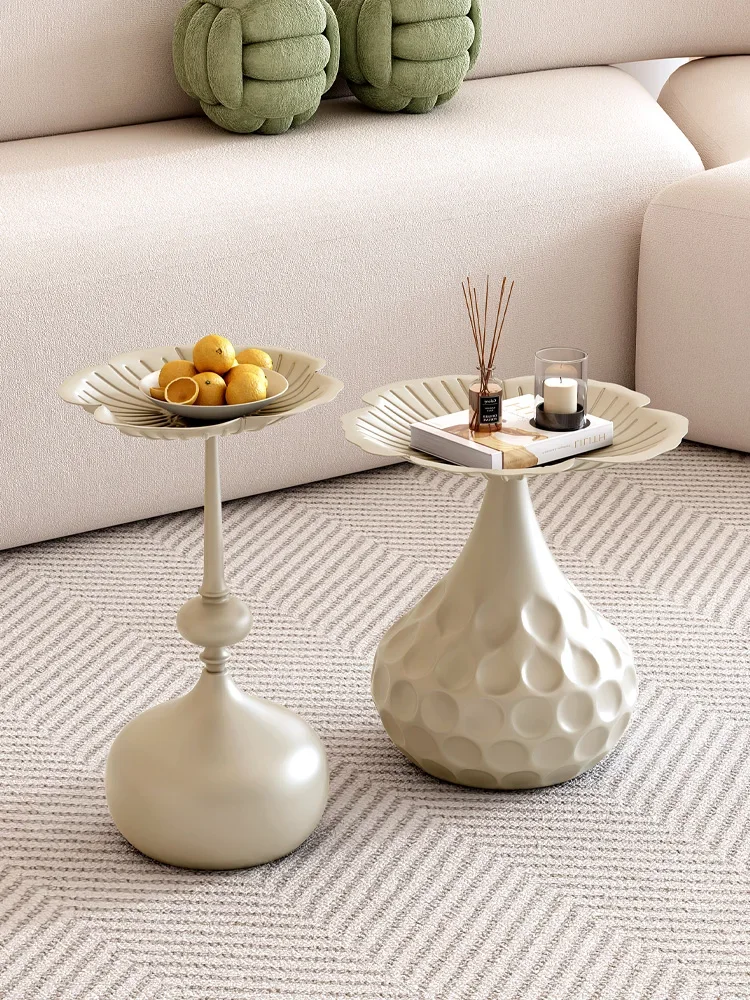 New high-foot fruit plate side table living room household metal iron round simple storage snack fruit plate small table