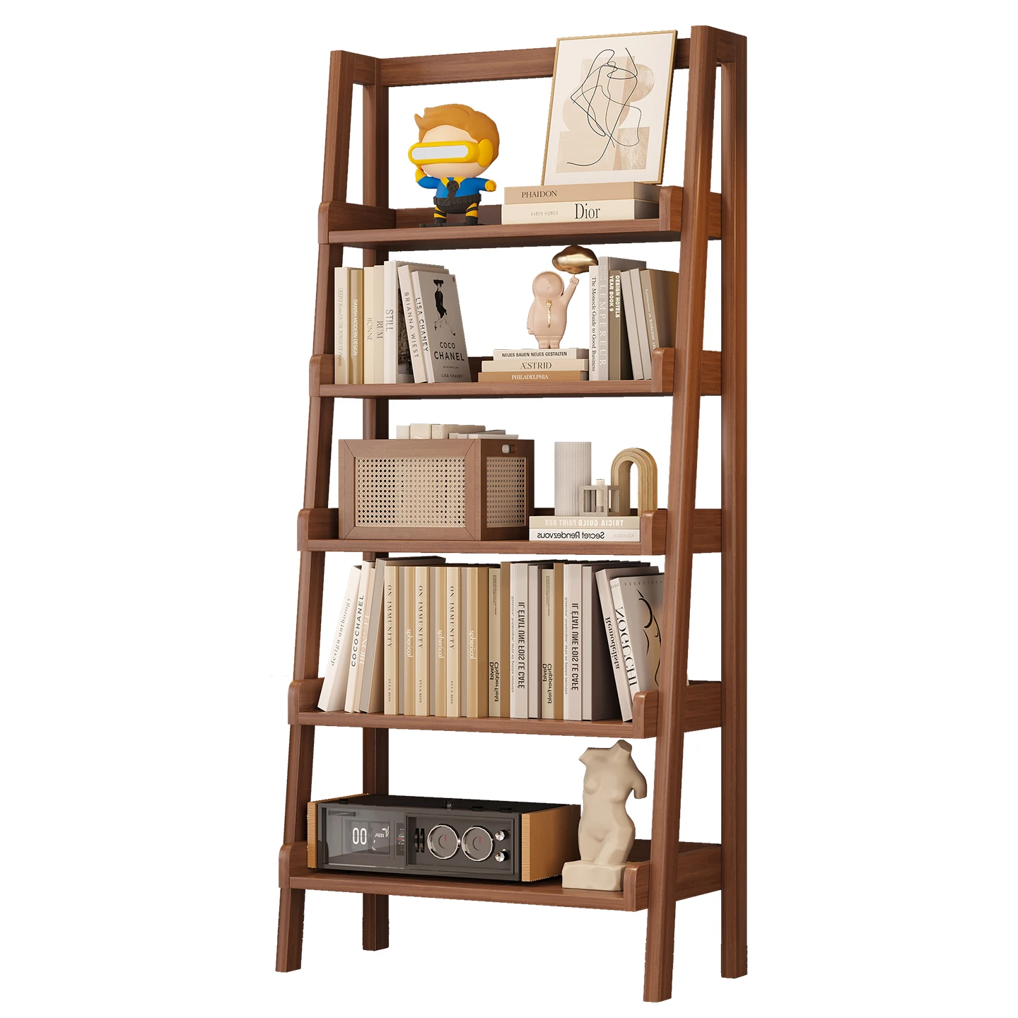 #Nordic walnut solid wood bookshelf floor-to-ceiling simple trapezoidal living room storage shelf balcony flowerstand storage sm