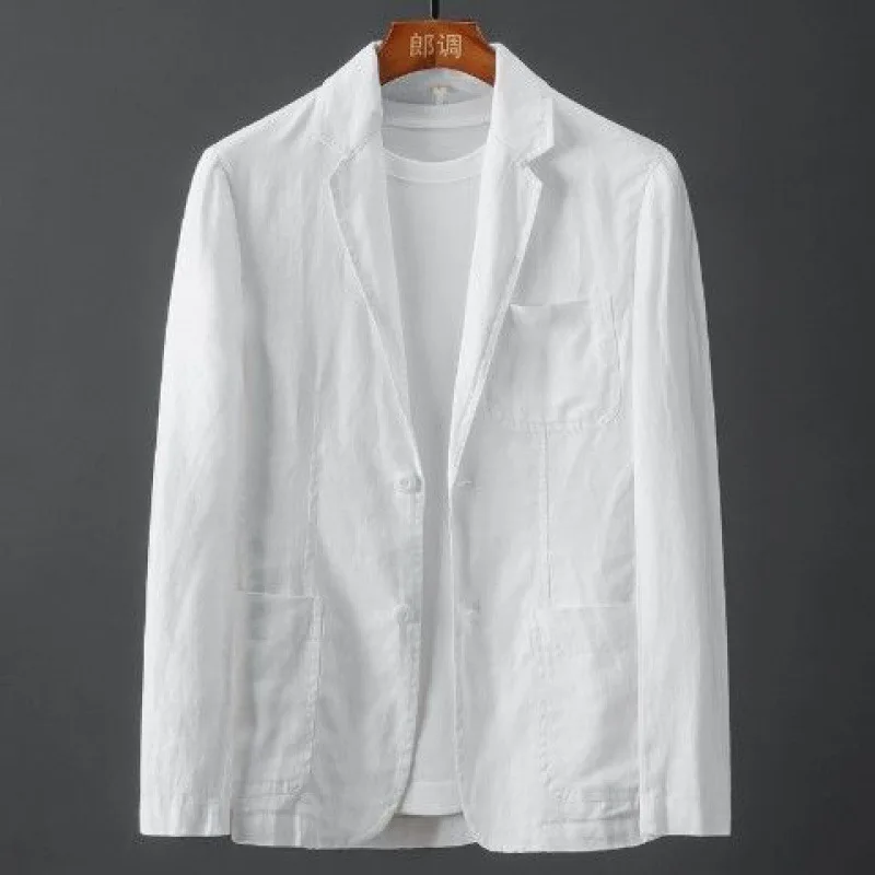 2023 Men's Blazer Jacket Spring Summer Solid Slim Casual Business Thin Breathable White Cotton Linen Suit Coat Male