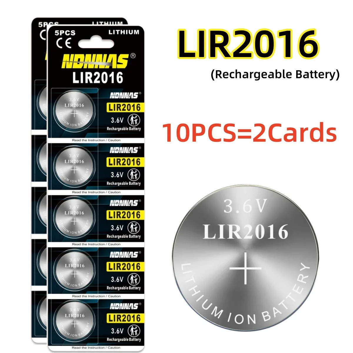 5-60pcs LIR2016 rechargeable battery 3.6V lithium-ion replaces CR2016 for car remote control key anti-theft device