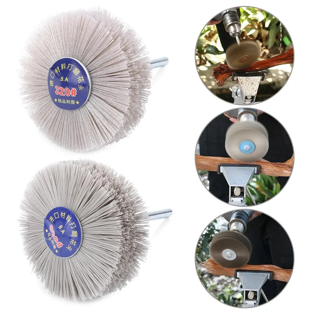 1pc 80-600# Abrasive Nylon Wheel Brush Woodwork Furniture Polishing Brush 6mm Shank 80MM Diameter Head Grinder Abrasive Tool