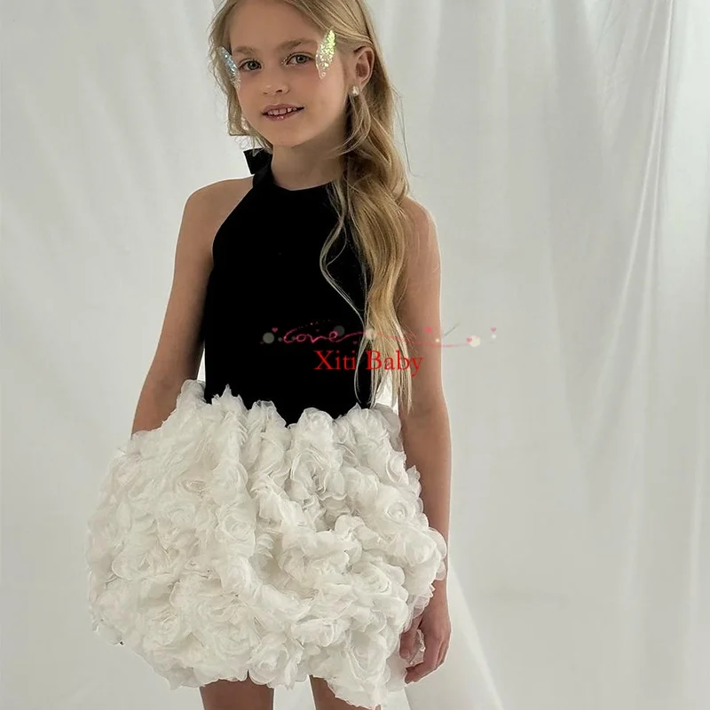 

Платье с цветочным узором для девочек с галстуком-бабочкой, пышные праздничные платья для девочек на свадьбу, бархатное детское рождественское церемониальное платье без рукавов