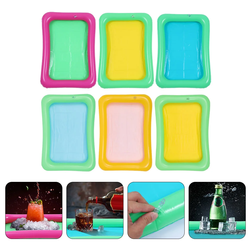 6 Pcs Inflatable Ice Bar Sand Food Drink Buffet Cooler Counter Tray Pvc Pool Party Supplies Child