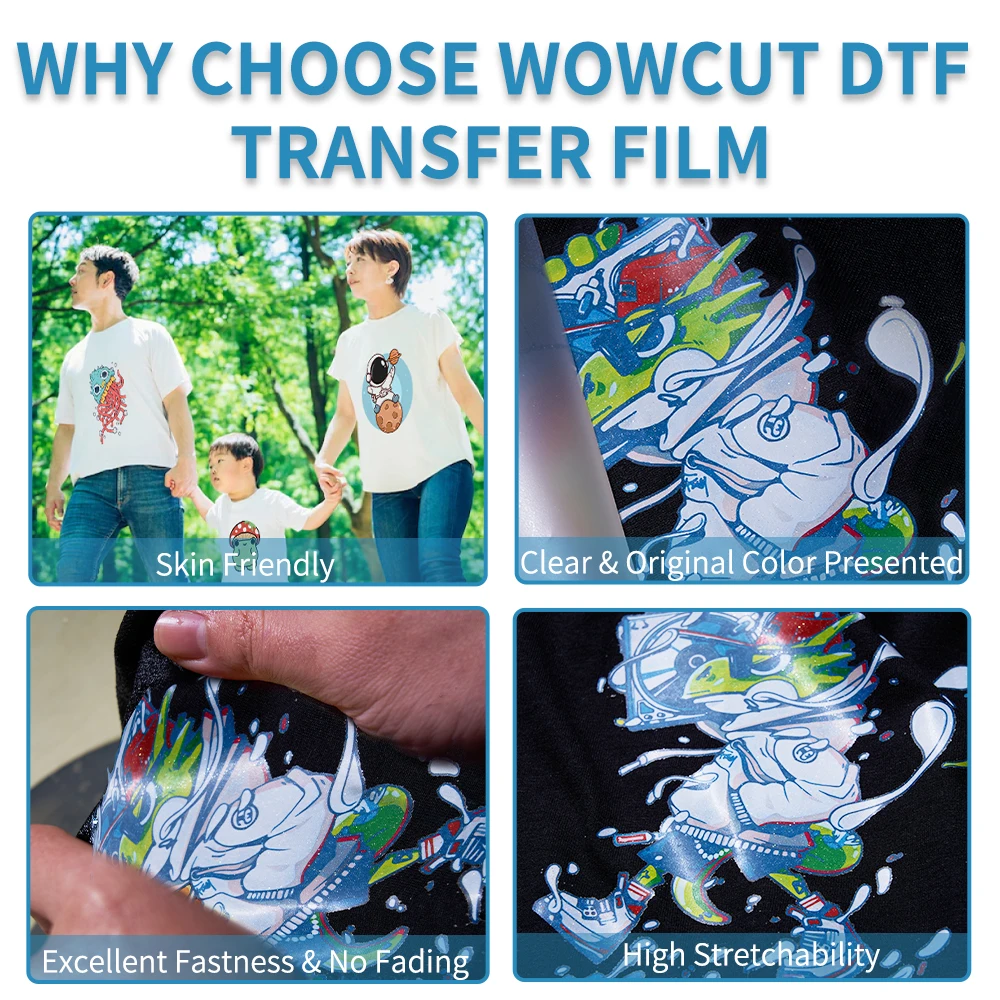 WOWOCUT Glitter DTF Transfer Film 100 Sheets A4 Direct To Film for DTF Sublimation Printers Iron-on Transfer Paper for T-Shirts