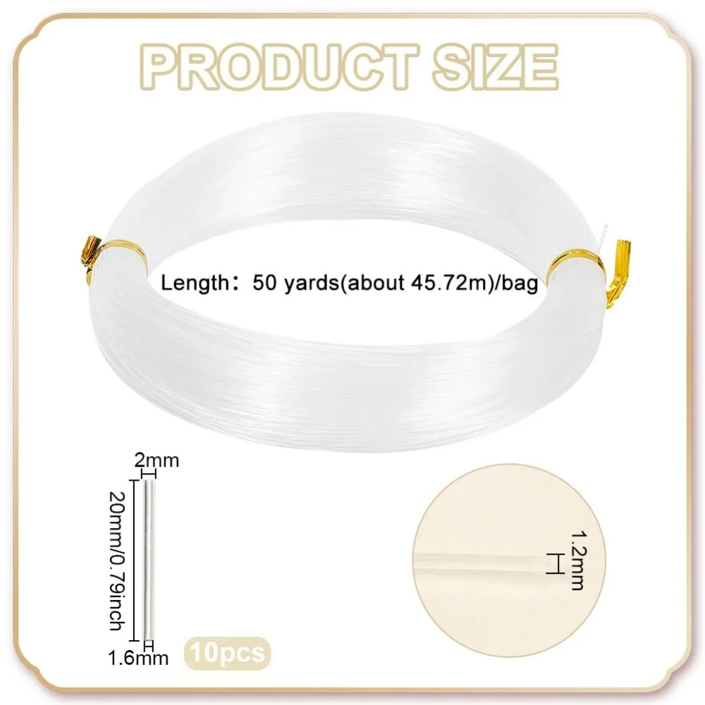 50 Yards Nylon Memory Wire for Millinery Hat Brims Transparent Round Soft Corset Bone with Brass Crimp Tube Beads Hole: 1.2mm