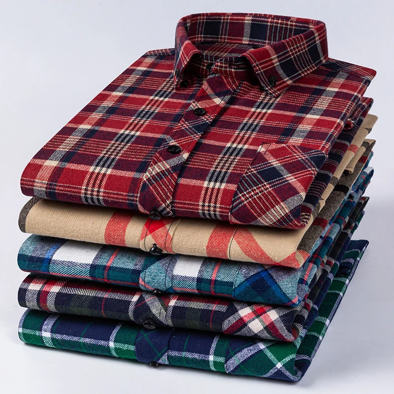 القطن الخالص جديد الرجال موضة بأكمام طويلة منتظم صالح عادية قمصان مربعة النقش الترفيه الذكور مكتب الأعمال تحقق البلوزات حجم كبير