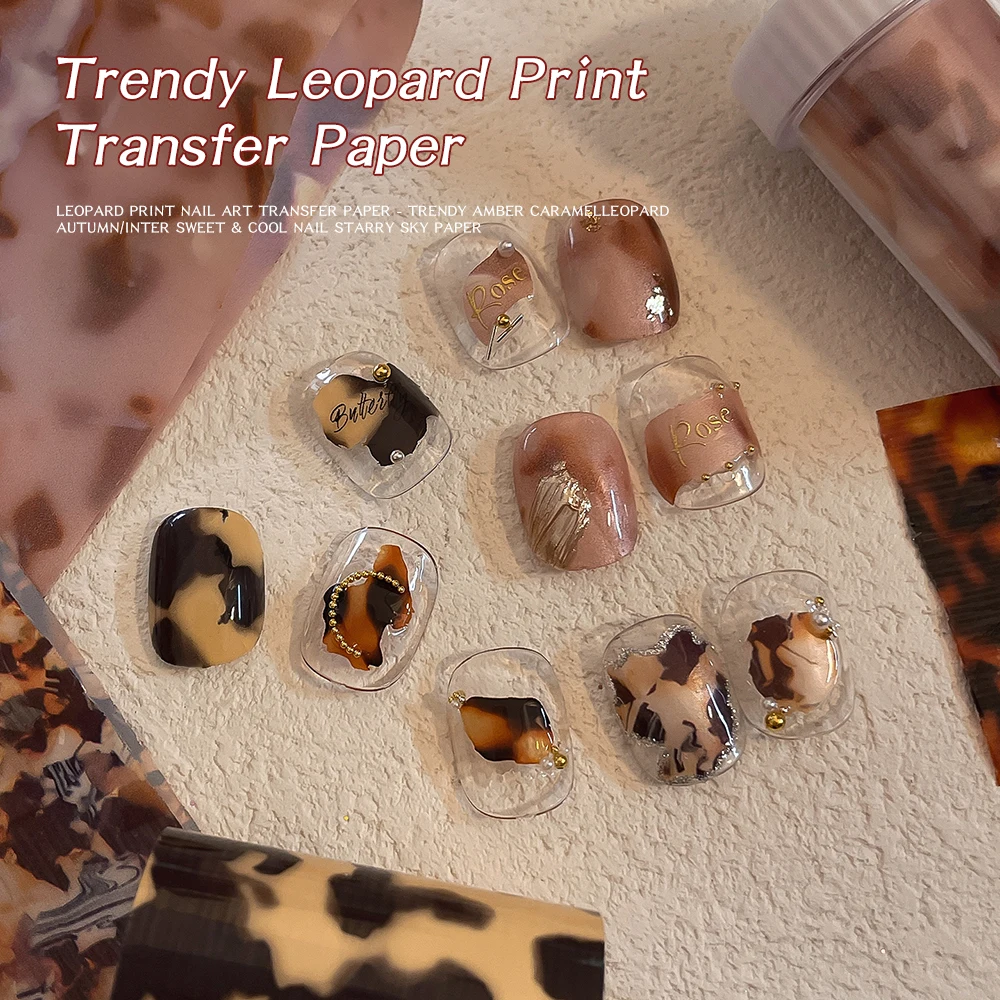 1 rollo de láminas para uñas con estampado de leopardo, papel de transferencia, pegatinas para decoración de uñas con patrón de animales salvajes sexis, calcomanías para manicura para diseño de uñas DIY