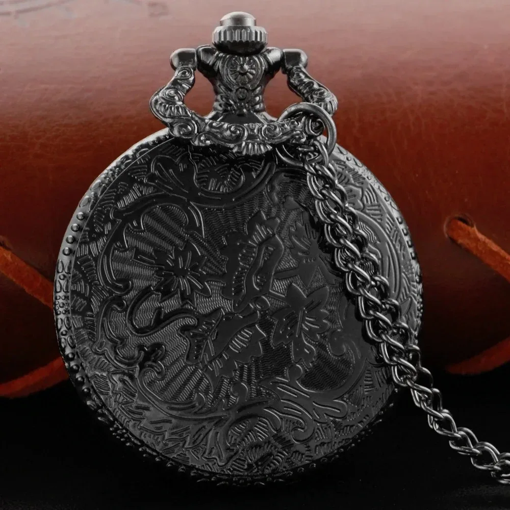 Black Movie Theme Snake  Pattern Quartz Pocket Watch Exquisite Engraved Watch Vintage Men Women Necklace Pendant Clock boys gift