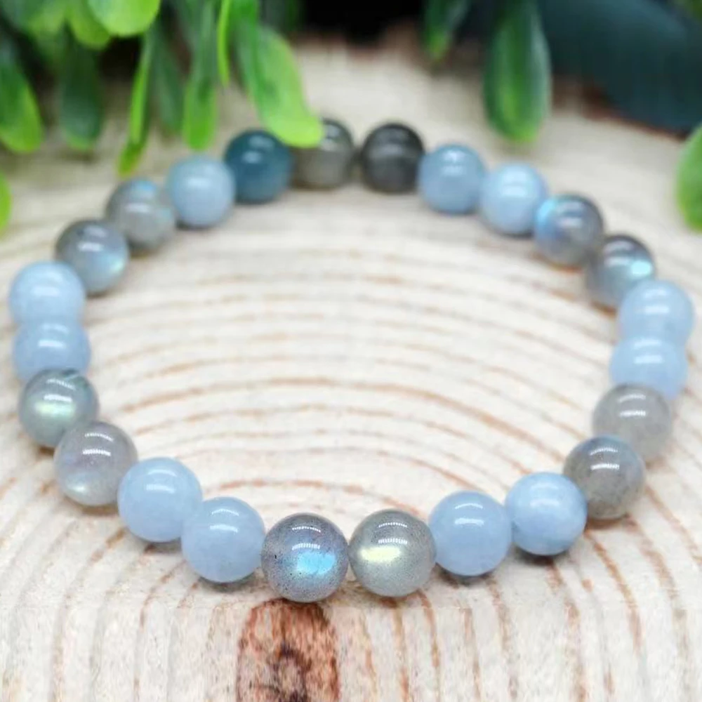 Ruberthen 8 MM Aquamarine Labradorite Bracelet Womens Mens EMF Energy Protection Jewelry