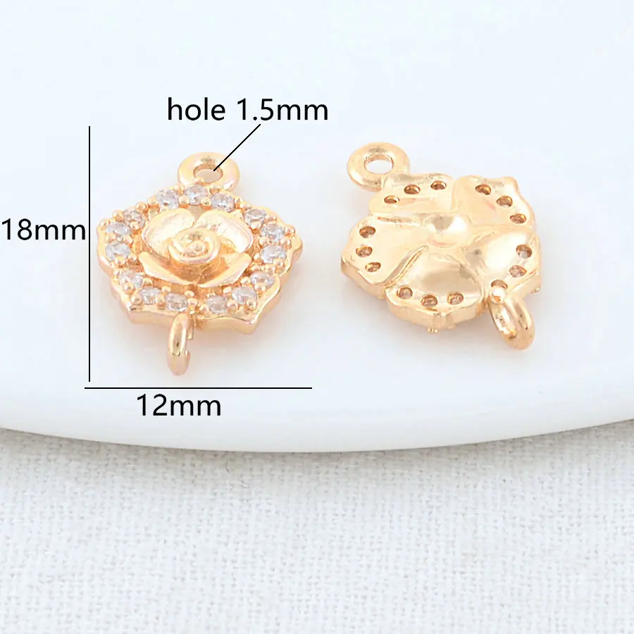 6PCS 12*18MM 14K Gold Color Brass 2 Holes Flowers Connect Charms Pendants Necklace Jewelry Making Supplies Diy Accessories