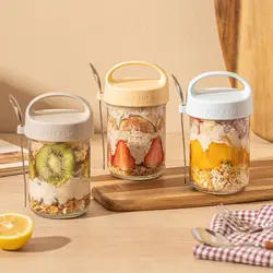 Overnight Oatmeal Cup Portable Breakfast Yogurt Storage with Covered Spoon Takeaway Sealed Salad Milk Milkshake Oatmeal Bottle