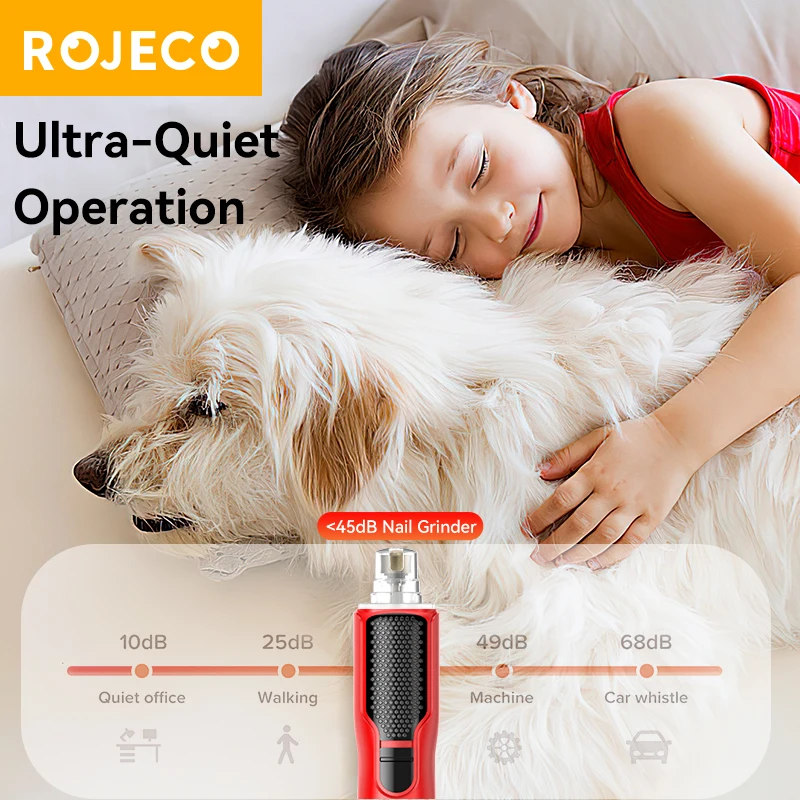 ROJECO Electric Pet Nail Grinder Dog Cat Rechargeable Nail Clippers LED Light Pet Claw Nail Grooming Trimmer Accessories - Image 6