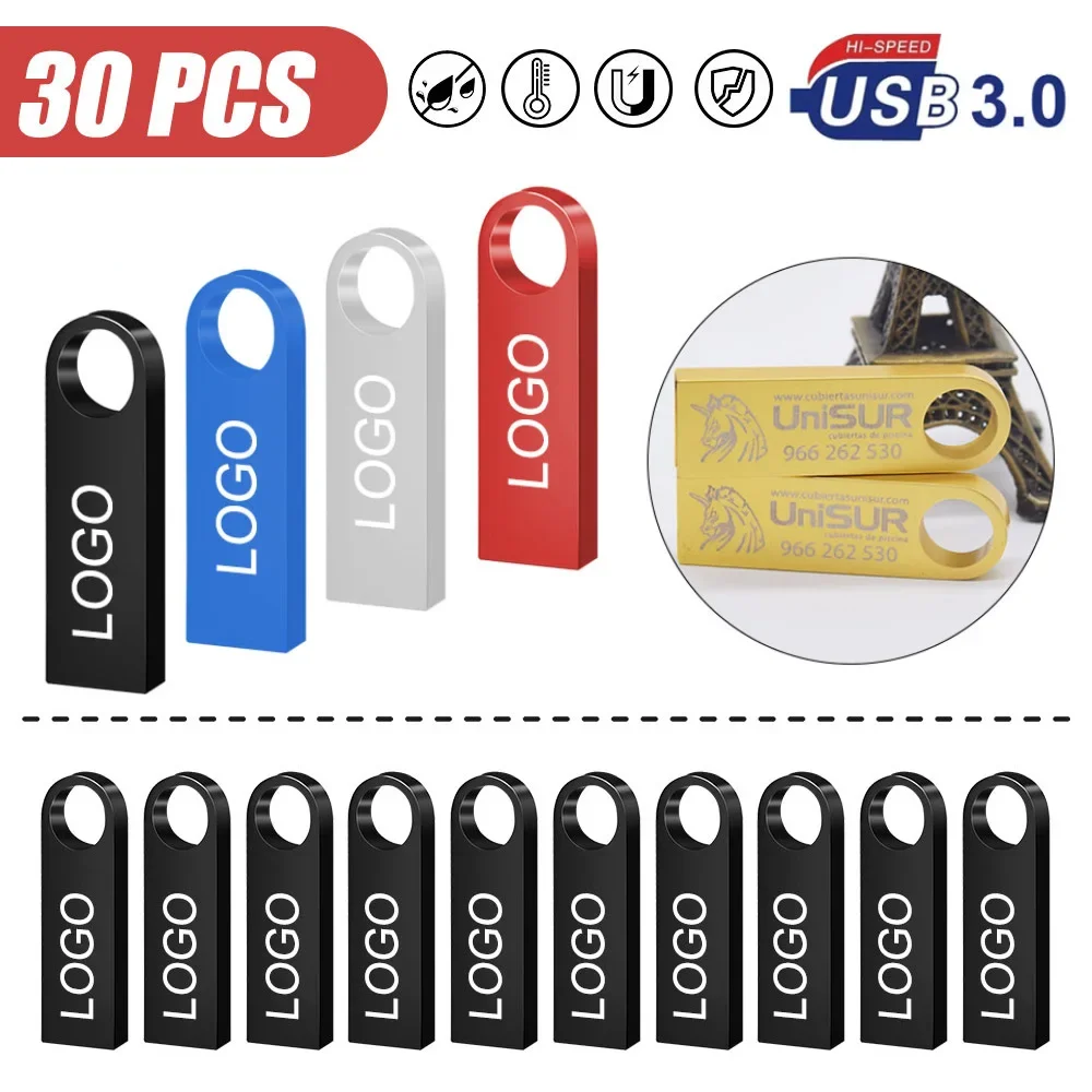 

30PCS/LOT Free Custom Logo USB 3.0 Pendrive 64GB Memory Stick 32GB Metal Flash drive 8GB Pen Drive 16GB cle Usb Creative Gift