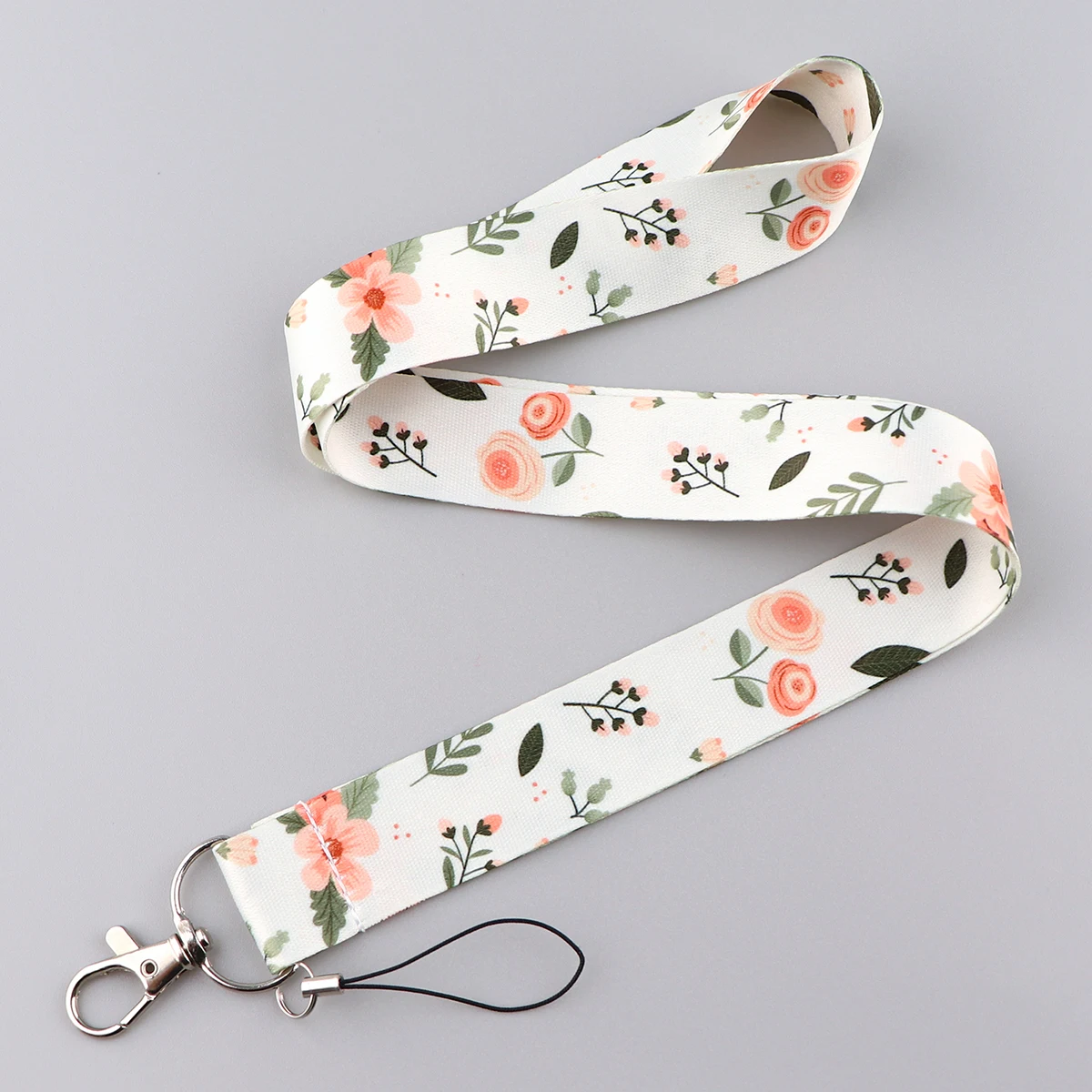 Korean Retro Pink Flowers Lanyards for Key Neck Strap For Card Badge Gym Keyring DIY Hanging Rope Keycord Phone Accessories