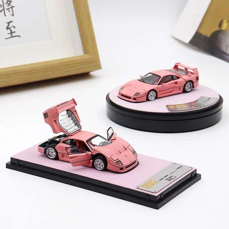 1:64 F40LM pink alloy full open pressure shaft miniature simulation model, adult decoration,boy toy, children's holiday gift