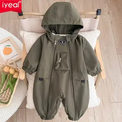 IYEAL Baby Boy Spring Jumpsuit Baby Army Green Windproof Jacket Newborn Spring And Autumn Windproof Outdoor Jumpsuit