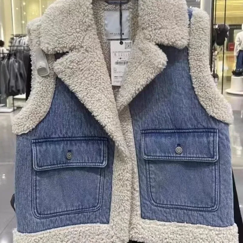 Women's Vest Fall Winter Coat New Padded Short Thickened Cowboy Warm Jacket Sleeveless Waistcoat Knit Vest for Women Denim Vest