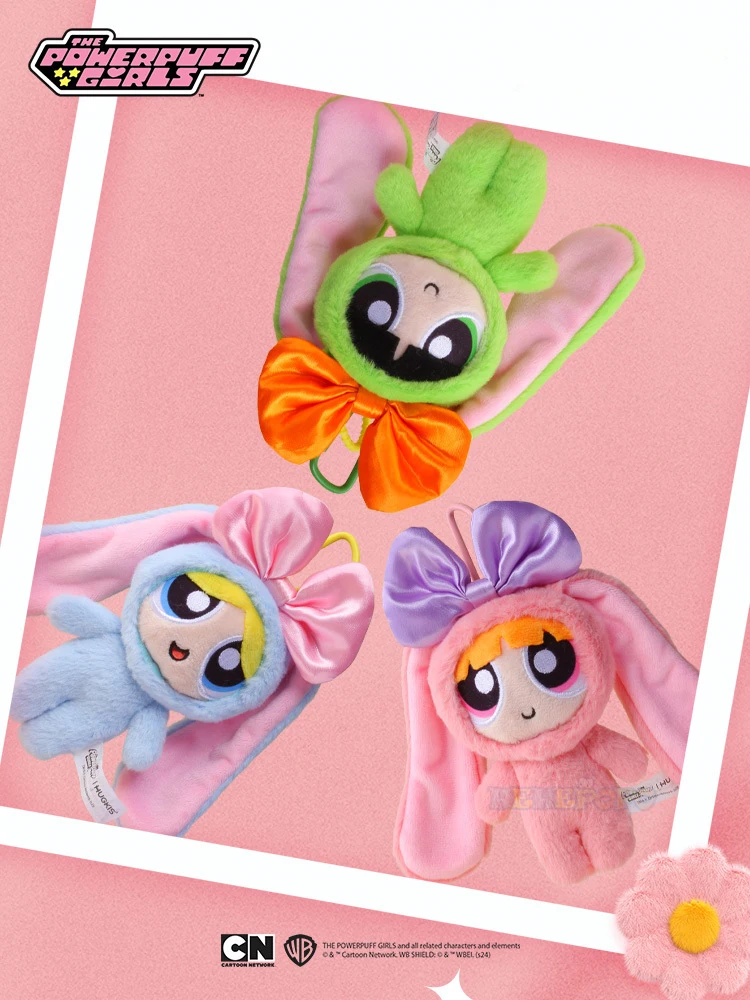 Animal de peluche Powerpuff para niñas, juguete de peluche de conejo, pajarita colgante, muñeca de regalo, 12cm