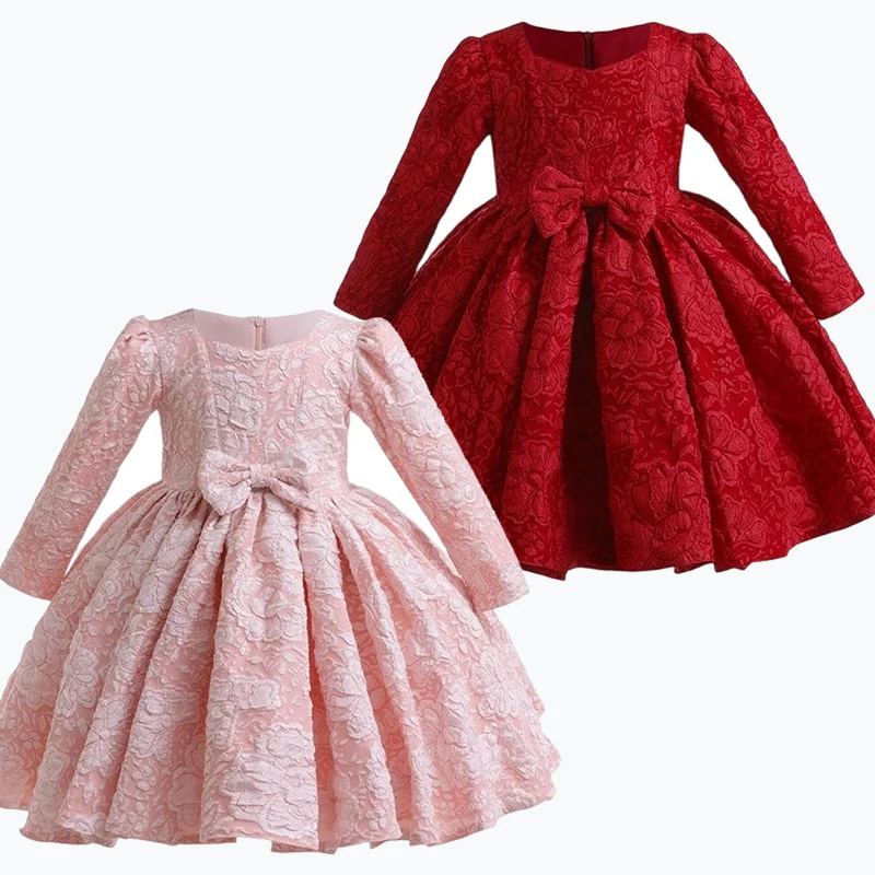 

Elegant And High-End Long Sleeve Children Formal Gown Dress New Girl Princess Dress Performance Clothing Birthday Party Dress