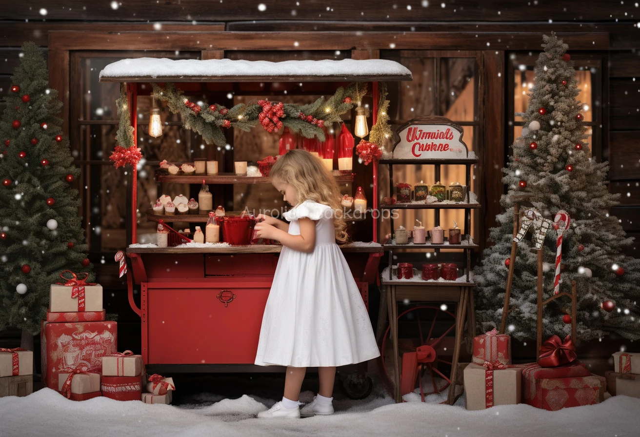 Hot Chocolate Cart With Christmas Decorations Tree Backdrops Kids Baby Photography Child Adult Photocall Xmas Store Background