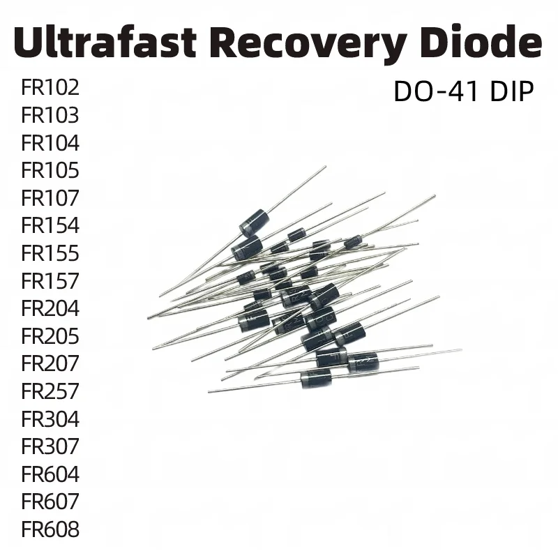 FR102 FR103 FR104 FR105 FR107FR157FR207FR307 FR607 DO‑41 DIP Ultrafast Recovery Diode 1A‑6A Rectifier Diode Electronic DIY Parts