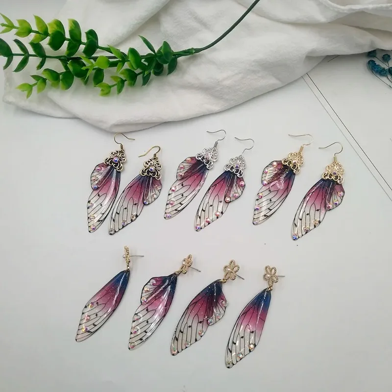 Greamy Gradient Purple Butterfly Wing Earrings Fairy Tale Glittering Bridal Drop Earrings Flower Charm Women Accessories Gifts