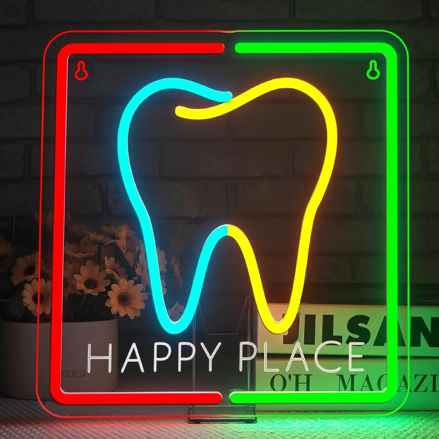 Happy Place Tooth Neon Sign Led Neon Light For Dental Clinic Office Reception Wall Art Hanging Decor Opening Celebration Present