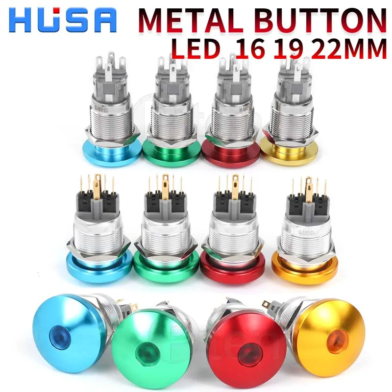 

1PCS Led Push Button Switch 16 19 22mm Metal Mushroom Head Press Big Red Green Waterproof Self-reset Self-lockingcar switch Led