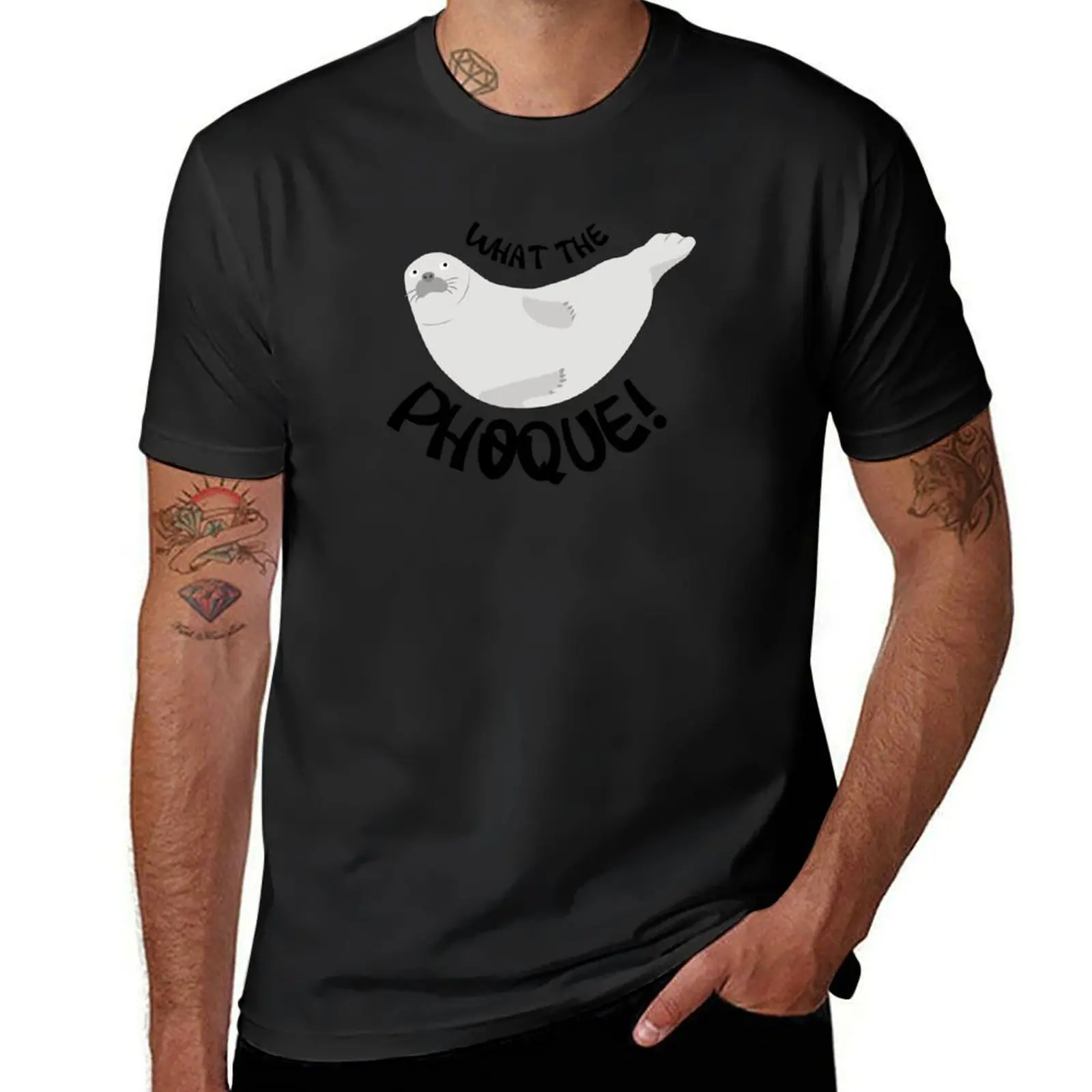 

What The PHOQUE - French Language pun T-Shirt customs design your own oversized black t-shirts for men